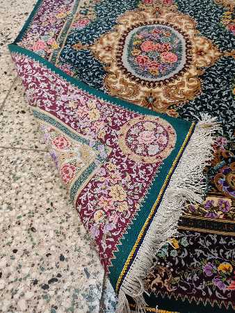 تصویر 1 از فرش ابریشمی ذرع و چارک قم زمینه سبز حاشیه زرشکی + خرید